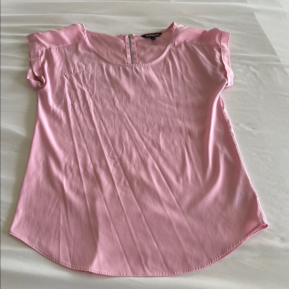 Express Pink Fitted Flutter Sleeve Top